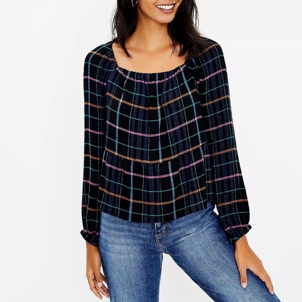 NWT - Square neck peplum plaid LOFT blouse